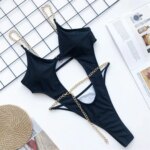Trajes de baño de mujer 2026: Monokini con espalda descubierta y cadenas, traje de baño de una pieza, microbikinis, trajes de baño sólidos. - Imagen 6