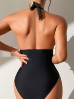 Vigorashely 2026 Sexy Traje de Baño de Una Pieza para Mujer, Halter Sólido con Lazos, Escote en V, Push-Up, Corte Alto, Sin Espalda, para Verano - Imagen 3