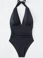 Vigorashely 2026 Sexy Traje de Baño de Una Pieza para Mujer, Halter Sólido con Lazos, Escote en V, Push-Up, Corte Alto, Sin Espalda, para Verano - Imagen 5