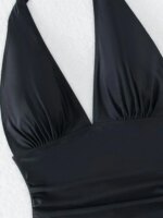 Vigorashely 2026 Sexy Traje de Baño de Una Pieza para Mujer, Halter Sólido con Lazos, Escote en V, Push-Up, Corte Alto, Sin Espalda, para Verano - Imagen 4