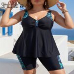 Trajes de baño tankini de talla grande para mujer 2026, conjunto de dos piezas con protección UV, top tipo tankini y shorts de cintura alta