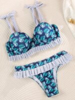 Conjunto de Bikini Push-Up con Estampado Floral y Volantes, Traje de Baño para Mujer 2026, Biquini Mujer, Ropa de Playa - Imagen 3
