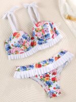 Conjunto de Bikini Push-Up con Estampado Floral y Volantes, Traje de Baño para Mujer 2026, Biquini Mujer, Ropa de Playa