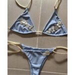Micro Bikini Trajes de Baño para Mujer 2026, Traje de Baño Sexy con Push Up, Conjunto de Bikini Brasileño, Bikini Halter Liso, Ropa de Playa con Parches para Mujer