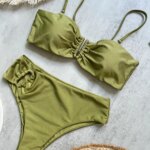 Bikini Bandeau Push Up para Mujer, Traje de Baño Sexy 2026, Conjunto de Bikini Brasileño con Tanga, Trajes de Baño Sólidos para Playa