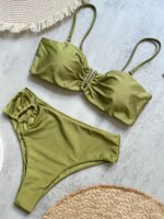 Bikini Bandeau Push Up para Mujer, Traje de Baño Sexy 2026, Conjunto de Bikini Brasileño con Tanga, Trajes de Baño Sólidos para Playa