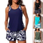 Nuevo Traje de Baño de Dos Piezas Estilo Chaleco Estampado, Efecto Adelgazante y Sexy para Mujer, Uso Térmico, Fondo Plano co...