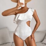 Traje de Baño Vigorshely 2026 Blanco de Un Hombro con Volantes para Mujer, Traje de Baño de Una Pieza Sexy con Aberturas para la Playa, Monokini