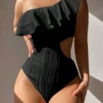 Traje de Baño Vigorshely 2026 Blanco de Un Hombro con Volantes para Mujer, Traje de Baño de Una Pieza Sexy con Aberturas para la Playa, Monokini - Imagen 4