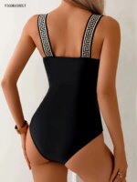 Traje de Baño Monokini Vigoashely 2026 con Estampado Negro y Parches, Traje de Baño de Una Pieza para Mujer, Estilo Brasileño para Playa - Imagen 3