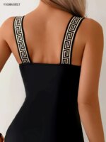 Traje de Baño Monokini Vigoashely 2026 con Estampado Negro y Parches, Traje de Baño de Una Pieza para Mujer, Estilo Brasileño para Playa - Imagen 5