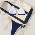 Conjunto de Bikini Sexy para mujer, traje de baño de dos piezas con franjas de diferente Color, lazo lateral, espalda cruzada, traje de baño para playa y piscina, novedad de 2026 - Imagen 5