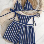 2026 nuevo estilo boxer shorts malla de tres piezas traje de baño de mujer cuello con cordones bikini conjunto - Imagen 4