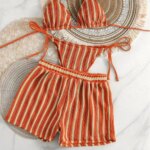 2026 nuevo estilo boxer shorts malla de tres piezas traje de baño de mujer cuello con cordones bikini conjunto