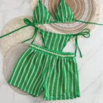 2026 nuevo estilo boxer shorts malla de tres piezas traje de baño de mujer cuello con cordones bikini conjunto - Imagen 2