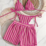 2026 nuevo estilo boxer shorts malla de tres piezas traje de baño de mujer cuello con cordones bikini conjunto - Imagen 3