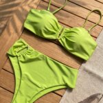 Bikini Bandeau Push Up para Mujer, Trajes de Baño 2026, Traje de Baño Sexy de Cintura Alta, Conjunto de Bikini Brasileño, Trajes de Baño Sólidos para Playa