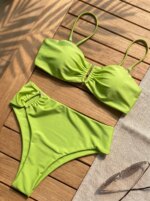 Bikini Bandeau Push Up para Mujer, Trajes de Baño 2026, Traje de Baño Sexy de Cintura Alta, Conjunto de Bikini Brasileño, Trajes de Baño Sólidos para Playa