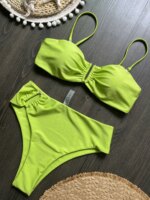 Bikini Bandeau Push Up para Mujer, Trajes de Baño 2026, Traje de Baño Sexy de Cintura Alta, Conjunto de Bikini Brasileño, Trajes de Baño Sólidos para Playa - Imagen 2