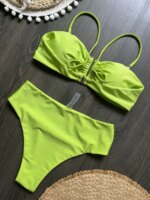 Bikini Bandeau Push Up para Mujer, Trajes de Baño 2026, Traje de Baño Sexy de Cintura Alta, Conjunto de Bikini Brasileño, Trajes de Baño Sólidos para Playa - Imagen 3