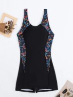 Traje de baño de una pieza estampado 2026 para mujer, estilo conservador, acolchado, sin mangas, para natación y playa - Imagen 4