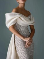 Vestido de fiesta blanco Mila con hombros descubiertos, estilo sirena, mangas cortas, personalizado, lujoso, para mujer, con chal, vestidos de noche. - Imagen 3