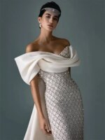 Vestido de fiesta blanco Mila con hombros descubiertos, estilo sirena, mangas cortas, personalizado, lujoso, para mujer, con chal, vestidos de noche. - Imagen 2