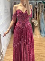 Serene Hill 2026 Vestido de Noche de Lujo Color Fucsia con Cuentas Árabes y Borlas para Bodas y Eventos Formales LA73594 Personalizado - Imagen 3