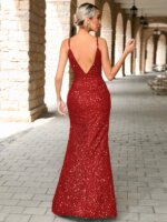 Vestido de Noche Largo de Lentejuelas de Lujo Serie 2026 con Tirantes Finos, Escote en V Profundo y Abertura Alta, Traje Formal - Imagen 2
