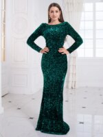 Romagic mujeres azul real vestido de fiesta de noche Formal elegante manga larga estiramiento terciopelo lentejuelas sirena vestido de novia vestidos 2025 - Imagen 5