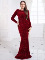 Romagic mujeres azul real vestido de fiesta de noche Formal elegante manga larga estiramiento terciopelo lentejuelas sirena vestido de novia vestidos 2025 - Imagen 6