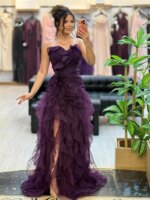 Amanda-vestido de fiesta de color morado oscuro, sin mangas, personalizado, con volantes, elegantes, hasta el suelo, vestidos de noche formales - Imagen 2