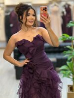 Amanda-vestido de fiesta de color morado oscuro, sin mangas, personalizado, con volantes, elegantes, hasta el suelo, vestidos de noche formales - Imagen 3
