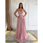 Vestidos de Noche JEHETH Personalizados en Rosa Empolvado sin Tirantes 2026, Vestidos de Gala Largos hasta el Suelo con Cuentas Coloridas de Chifón