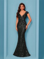Lucyinlove, nuevos vestidos de noche formales elegantes con lentejuelas y manga casquillo para mujer, vestidos largos de sirena con espalda en V para fiesta de boda, graduación, invitados - Imagen 4
