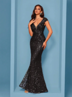 Lucyinlove, nuevos vestidos de noche formales elegantes con lentejuelas y manga casquillo para mujer, vestidos largos de sirena con espalda en V para fiesta de boda, graduación, invitados - Imagen 3