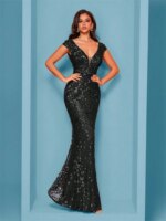 Lucyinlove, nuevos vestidos de noche formales elegantes con lentejuelas y manga casquillo para mujer, vestidos largos de sirena con espalda en V para fiesta de boda, graduación, invitados - Imagen 5