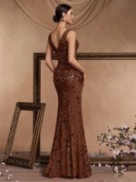 Vestido de Noche Formal Elegante Lucyinlove con Abertura, Pliegues y Lentejuelas, Espalda en V, Sirena Larga, Cuello en V, para Invitadas a Bodas 2026 - Imagen 2