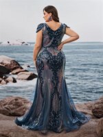 Vestidos de Noche Formales de Lentejuelas con Mangas Cortas y Espalda en V de Talla Grande Lucyinlove 2026, Elegantes Vestidos de Cóctel de Sirena para Fiesta - Imagen 2