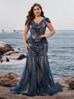Vestidos de Noche Formales de Lentejuelas con Mangas Cortas y Espalda en V de Talla Grande Lucyinlove 2026, Elegantes Vestidos de Cóctel de Sirena para Fiesta - Imagen 3