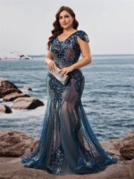 Vestidos de Noche Formales de Lentejuelas con Mangas Cortas y Espalda en V de Talla Grande Lucyinlove 2026, Elegantes Vestidos de Cóctel de Sirena para Fiesta - Imagen 4
