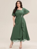 Vestidos de noche de talla grande con volantes de manga corta, asimétricos, hasta la pantorrilla, Ever Pretty de Eucalyptus, vestidos de dama de honor - Imagen 3