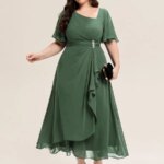 Vestidos de noche de talla grande con volantes de manga corta, asimétricos, hasta la pantorrilla, Ever Pretty de Eucalyptus, vestidos de dama de honor
