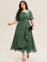 Vestidos de noche de talla grande con volantes de manga corta, asimétricos, hasta la pantorrilla, Ever Pretty de Eucalyptus, vestidos de dama de honor