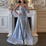 Vestido de Noche Formal Largo hasta el Suelo, Personalizado por Sansa, Azul Claro, sin Tirantes, con Mangas Transparentes Desmontables y Sobrevestido, para Mujer - Imagen 5