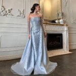 Vestido de Noche Formal Largo hasta el Suelo, Personalizado por Sansa, Azul Claro, sin Tirantes, con Mangas Transparentes Desmontables y Sobrevestido, para Mujer - Imagen 3
