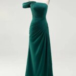 Vestido de fiesta de satén personalizado Bella, con un solo hombro descubierto, estilo sirena, para graduación, color verde esmeralda, para mujer. - Imagen 2