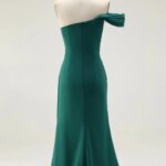 Vestido de fiesta de satén personalizado Bella, con un solo hombro descubierto, estilo sirena, para graduación, color verde esmeralda, para mujer. - Imagen 3