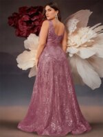Vestido de noche azul con lentejuelas y escote en V profundo de lujo de talla grande para mujer elegante con espalda en V vestidos largos de cóctel para fiesta de boda y graduación - Imagen 2