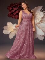Vestido de noche azul con lentejuelas y escote en V profundo de lujo de talla grande para mujer elegante con espalda en V vestidos largos de cóctel para fiesta de boda y graduación - Imagen 4